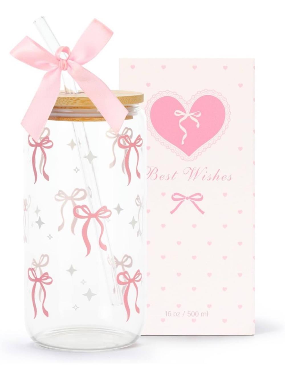 Pink Bow 16 oz Glass Cup